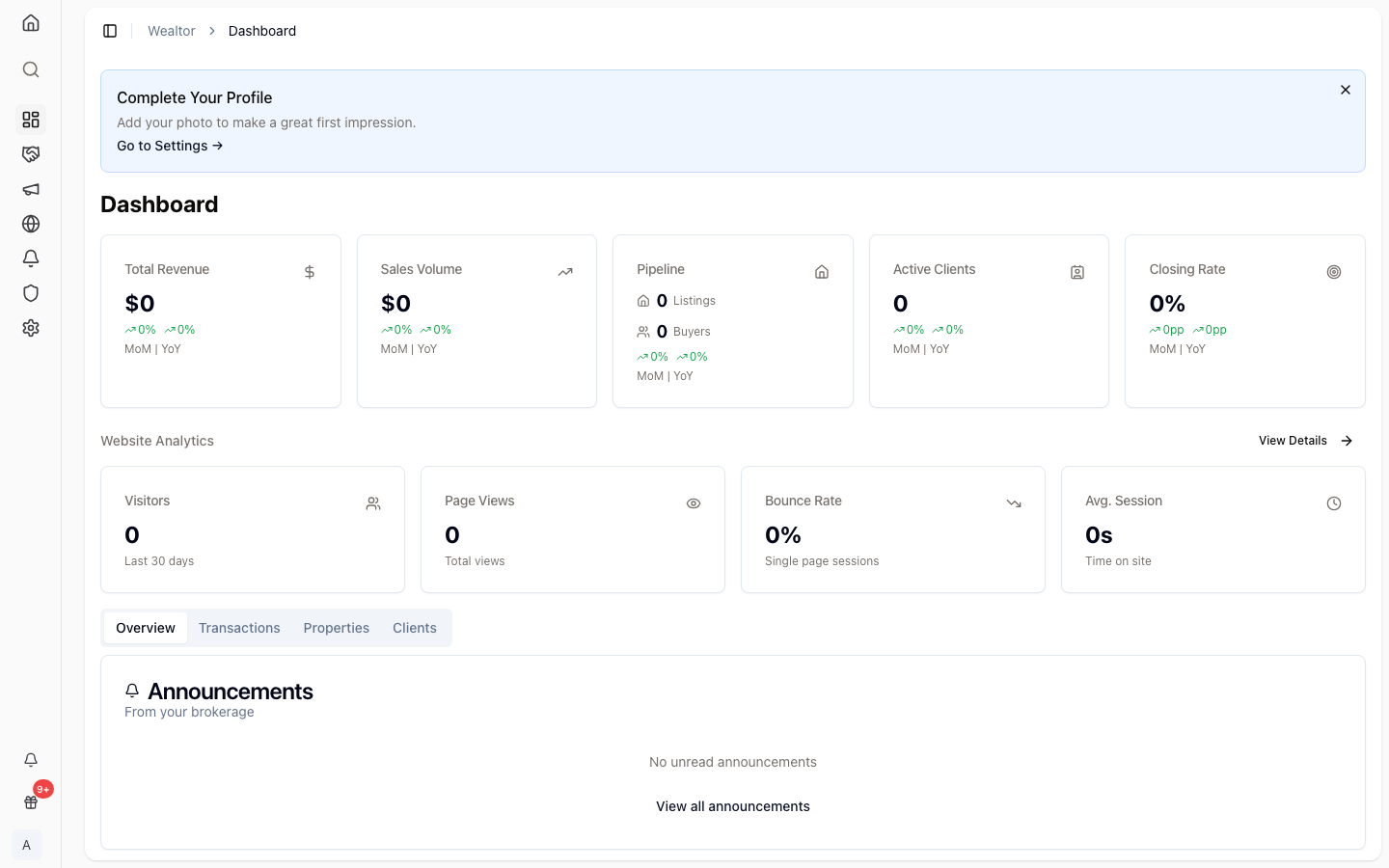 The Wealtor agent dashboard